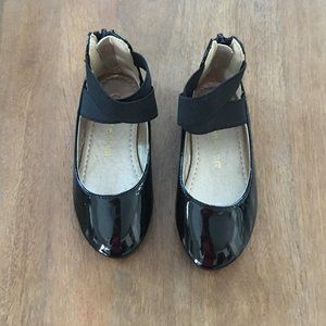 Hehainom black patent leather ballet flats with elastic ankle straps